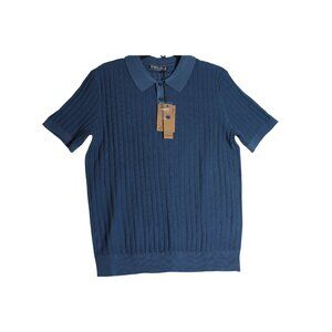 PJ Paul Jones Blue Sweater Knit Polo Shirt Mens Medium